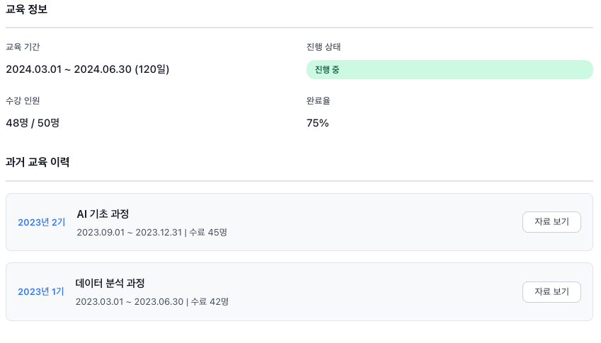 담당자별 맞춤 정보